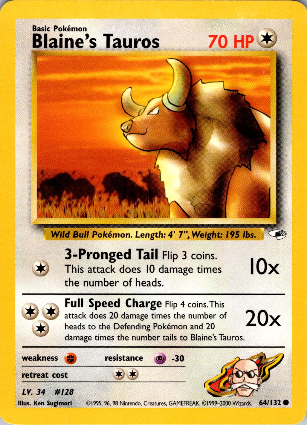 Blaine's Tauros 64/132 - Gym Heroes